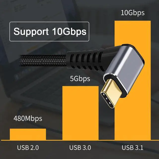 Alt view image 2 of 7 - Type-C USB-C Up Down Angled Male to Straight Male USB3.1 10Gbps Video 4K 100W 20V 5A PD Power Data Cable with E-Marker (50cm)