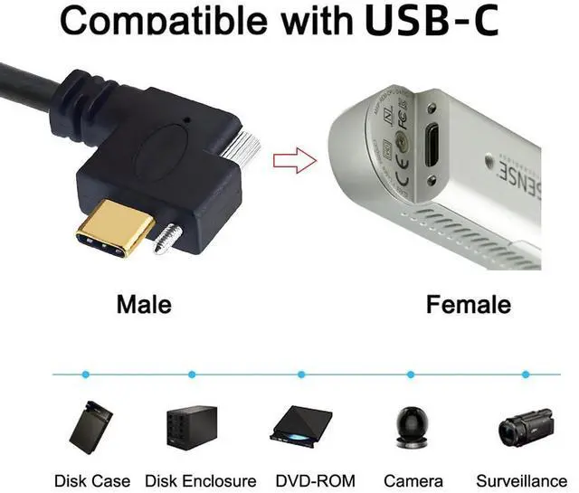 Alt view image 7 of 7 - USB 3.1 Type-C Male Single Screw Angled to Dual Thumbscrew Locking USB-C Up Down Angled 90 Degree 10Gbps Data Cable Panel Mount Type 3ft (100cm)