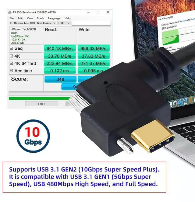 Alt view image 4 of 7 - USB 3.1 Type-C Male Dual Screw to Single Thumbscrew Locking USB-C Horizontal 90 Degree Left Right Angled 10Gbps Data Cable Panel Mount Type 3ft (100cm)