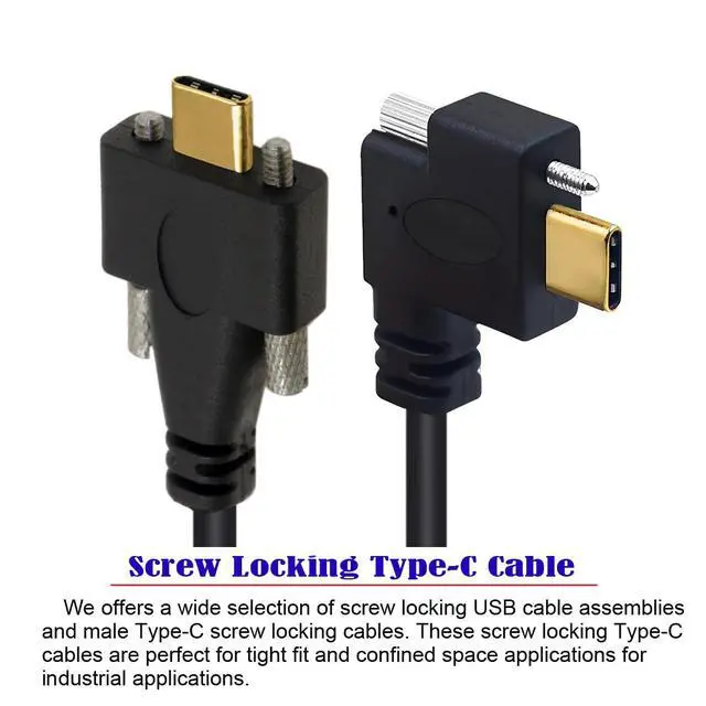 Alt view image 2 of 7 - USB 3.1 Type-C Male Dual Screw to Single Thumbscrew Locking USB-C Horizontal 90 Degree Left Right Angled 10Gbps Data Cable Panel Mount Type 3ft (100cm)