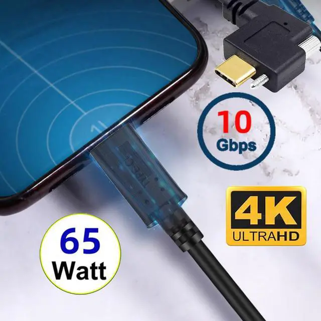 Alt view image 2 of 7 - USB 3.1 Type-C Male to Single Thumbscrew Locking USB-C Horizontal 90 Degree Left Right Angled 10Gbps Data Cable Panel Mount Type 3ft (100cm)