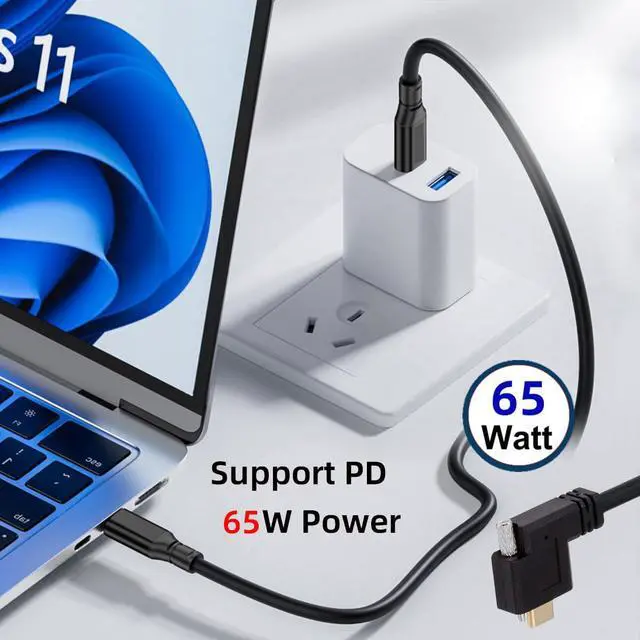 Alt view image 3 of 7 - USB 3.1 Type-C Male to Single Thumbscrew Locking USB-C Horizontal 90 Degree Left Right Angled 10Gbps Data Cable Panel Mount Type 3ft (100cm)