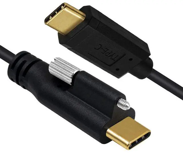 Main image of USB 3.1 Type-C Male to Single Thumbscrew Locking 10Gbps Data 4K Video 65W Power Cable Straight Connector Panel Mount Type 3ft (100cm)