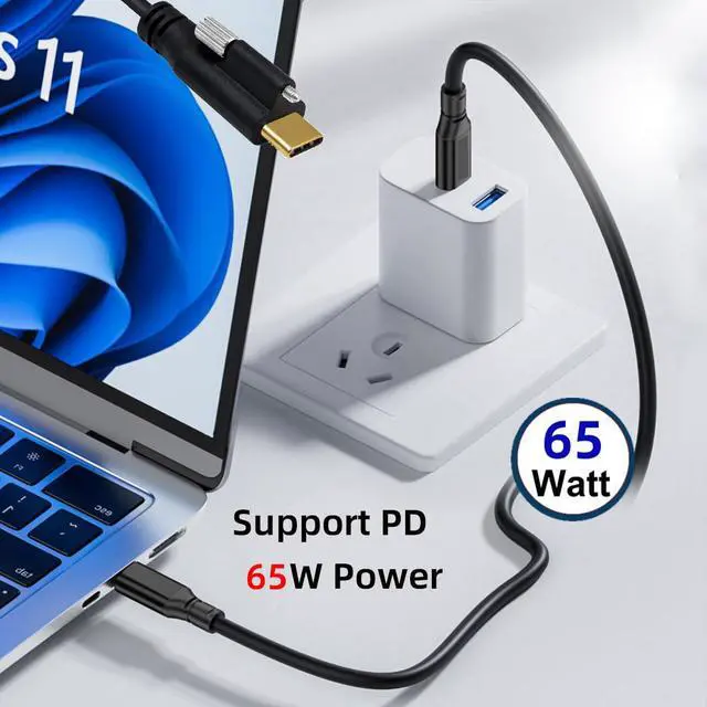 Alt view image 3 of 7 - USB 3.1 Type-C Male to Single Thumbscrew Locking 10Gbps Data 4K Video 65W Power Cable Straight Connector Panel Mount Type 3ft (100cm)