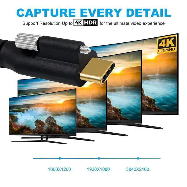 Alt view image 4 of 7 - USB 3.1 Type-C Male to Single Thumbscrew Locking 10Gbps Data 4K Video 65W Power Cable Straight Connector Panel Mount Type 3ft (100cm)