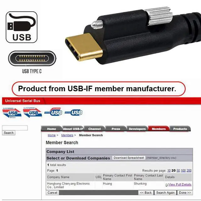 Alt view image 6 of 7 - USB 3.1 Type-C Male to Single Thumbscrew Locking 10Gbps Data 4K Video 65W Power Cable Straight Connector Panel Mount Type 3ft (100cm)