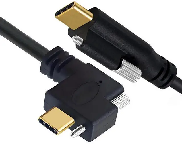 Main image of USB 3.1 Type-C Male Single Screw to Single Thumbscrew Locking USB-C Horizontal 90 Degree Left Right Angled 10Gbps Data Cable Panel Mount Type 3ft (100cm)