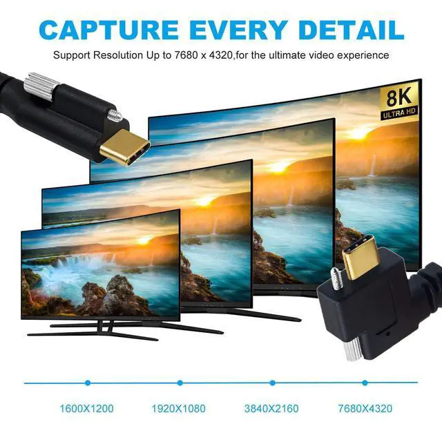 Alt view image 2 of 7 - USB 3.1 Type-C Male Single Screw to Single Thumbscrew Locking USB-C Horizontal 90 Degree Left Right Angled 10Gbps Data Cable Panel Mount Type 3ft (100cm)