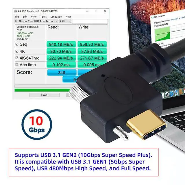 Alt view image 3 of 7 - USB 3.1 Type-C Male Single Screw to Single Thumbscrew Locking USB-C Horizontal 90 Degree Left Right Angled 10Gbps Data Cable Panel Mount Type 3ft (100cm)
