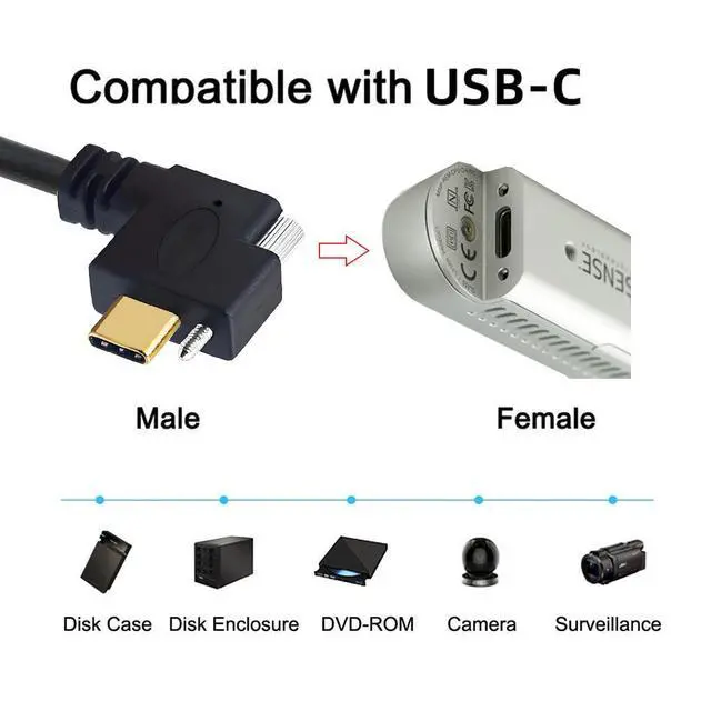 Alt view image 5 of 7 - USB 3.1 Type-C Male Single Screw to Single Thumbscrew Locking USB-C Horizontal 90 Degree Left Right Angled 10Gbps Data Cable Panel Mount Type 3ft (100cm)