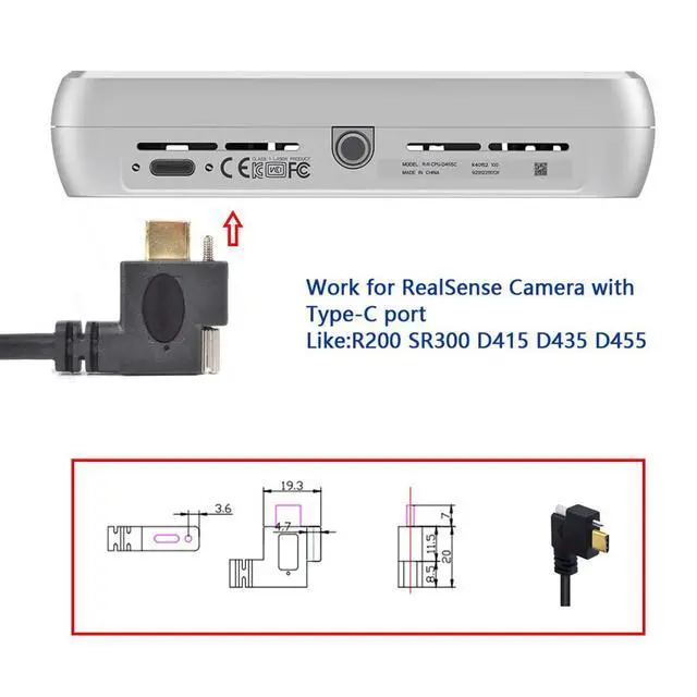 Alt view image 7 of 7 - USB 3.1 Type-C Male Single Screw to Single Thumbscrew Locking USB-C Horizontal 90 Degree Left Right Angled 10Gbps Data Cable Panel Mount Type 3ft (100cm)