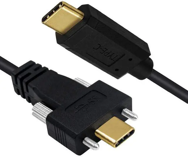 Main image of USB 3.1 Type-C Male to Dual Thumbscrew Locking USB-C 10Gbps Data 4K Video 65W Power Cable Straight Connector Panel Mount Type 3ft (100cm)