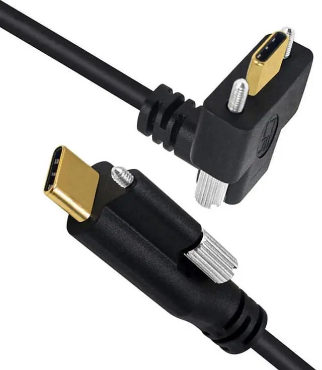 Main image of USB 3.1 Type-C Male Single Screw to Dual Thumbscrew Locking USB-C Up Down Angled 90 Degree 10Gbps Data Cable Panel Mount Type 3ft (100cm)