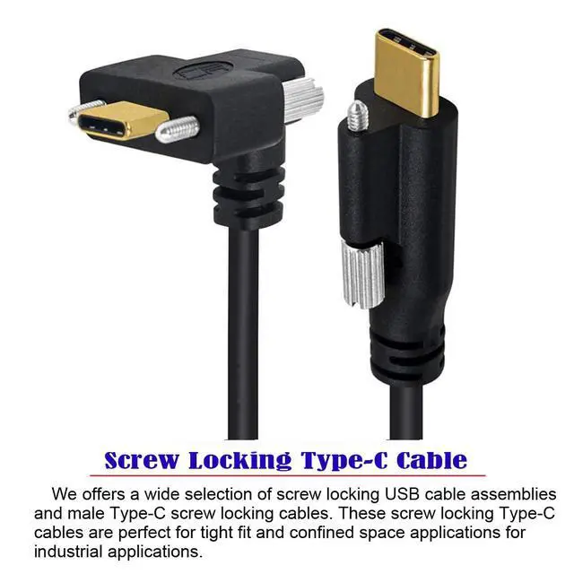Alt view image 2 of 7 - USB 3.1 Type-C Male Single Screw to Dual Thumbscrew Locking USB-C Up Down Angled 90 Degree 10Gbps Data Cable Panel Mount Type 3ft (100cm)