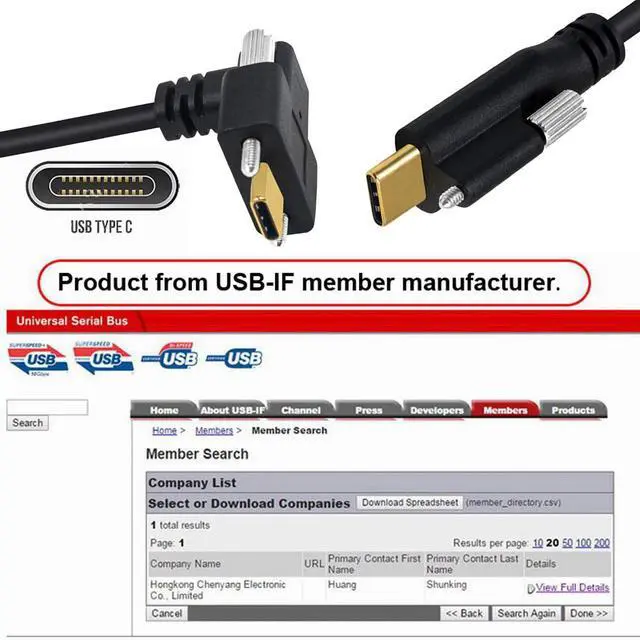 Alt view image 5 of 7 - USB 3.1 Type-C Male Single Screw to Dual Thumbscrew Locking USB-C Up Down Angled 90 Degree 10Gbps Data Cable Panel Mount Type 3ft (100cm)