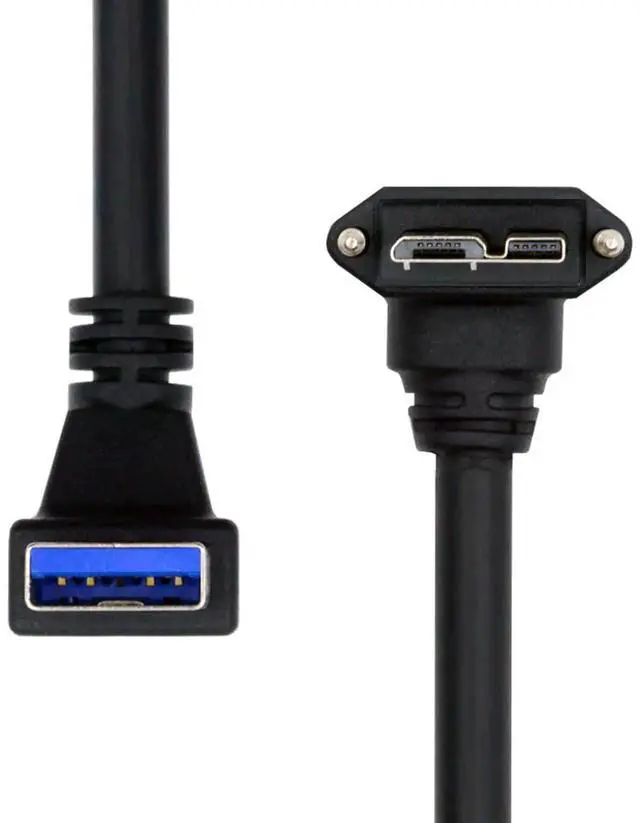 Main image of Micro-B USB3.0 Plug Up Angled Locking Screw to Down Angled 90 Degree USB 3.0 A Male Panel Cable 25cm Compatible with Vision Industrial Camera Computer