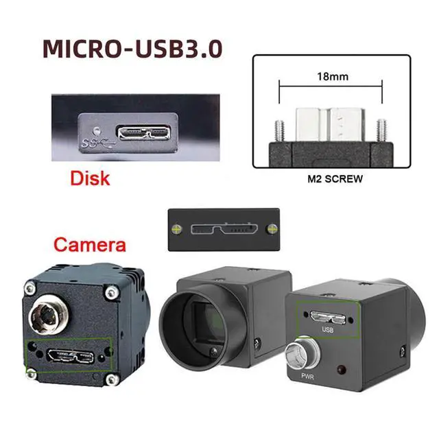 Alt view image 2 of 7 - Micro-B USB3.0 Plug Up Angled Locking Screw to Down Angled 90 Degree USB 3.0 A Male Panel Cable 25cm Compatible with Vision Industrial Camera Computer