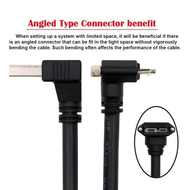 Alt view image 7 of 7 - Micro-B USB3.0 Plug Up Angled Locking Screw to Down Angled 90 Degree USB 3.0 A Male Panel Cable 25cm Compatible with Vision Industrial Camera Computer
