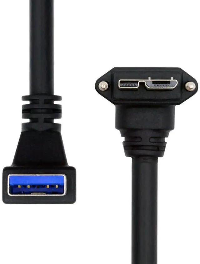 Main image of Micro-B USB3.0 Plug Down Angled Locking Screw to Down Angled 90 Degree USB 3.0 A Male Panel Cable 25cm Compatible with Vision Industrial Camera Computer
