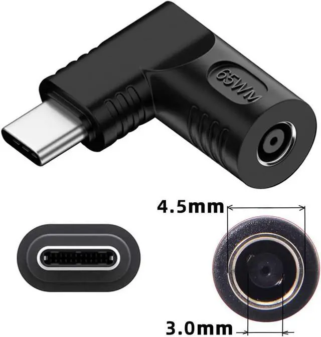 Alt view image 7 of 7 - DC Jack 4.5x3.0mm Input to USB-C Type-C Device 5V/9V/15V/20V Angled 90 Degree Plug Power PD 65W Charge Adapter Emulator Trigger Compatible with Laptop Phone