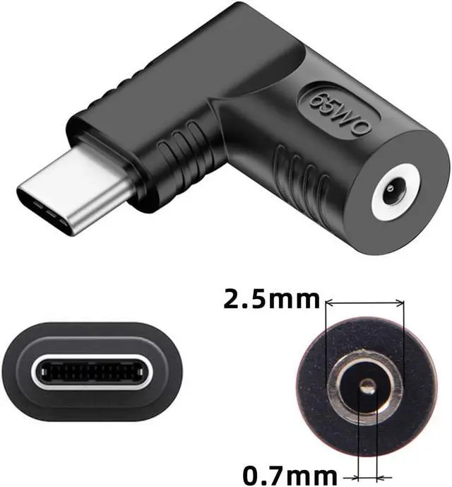 Alt view image 7 of 7 - DC Jack 2.5x0.7mm Input to USB-C Type-C Device 5V/9V/15V/20V Angled 90 Degree Plug Power PD 65W Charge Adapter Emulator Trigger Compatible with Laptop Phone