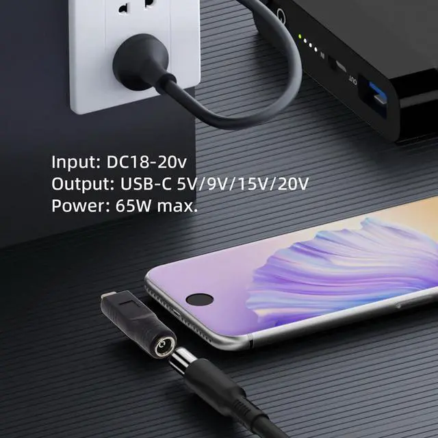 Alt view image 6 of 7 - 7.9x5.4mm DC Jack Input to 65W PD USB-C Type-C Power Plug Charge Adapter for Laptop Phone