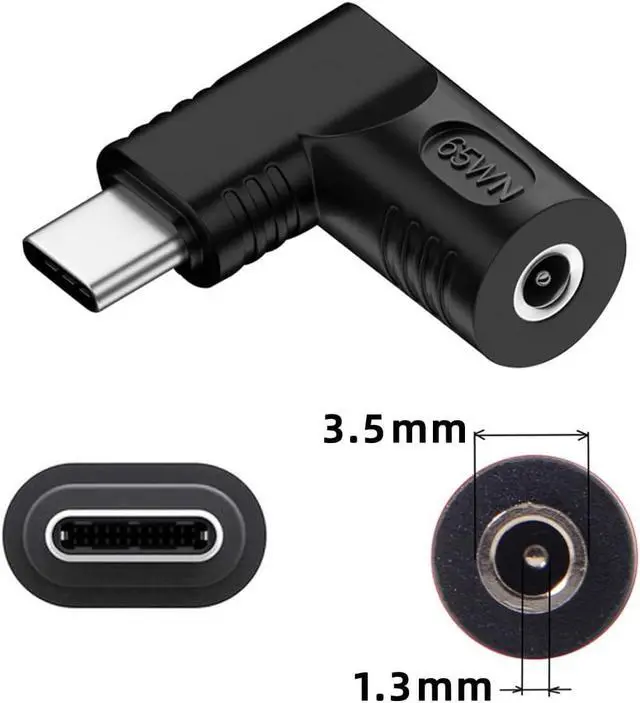 Alt view image 7 of 7 - DC Jack 3.5x1.3mm Input to USB-C Type-C Device 5V/9V/15V/20V Angled 90 Degree Plug Power PD 65W Charge Adapter Emulator Trigger Compatible with Laptop Phone