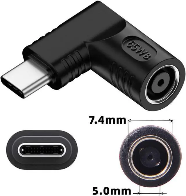 Alt view image 7 of 7 - DC Jack 7.4x5.0mm Input to USB-C Type-C Device 5V/9V/15V/20V Angled 90 Degree Plug Power PD 65W Charge Adapter Emulator Trigger Compatible with Laptop Phone