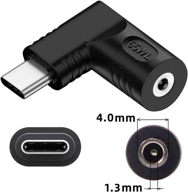 Alt view image 7 of 7 - DC Jack 4.0x1.3mm Input to USB-C Type-C Device 5V/9V/15V/20V Angled 90 Degree Plug Power PD 65W Charge Adapter Emulator Trigger Compatible with Laptop Phone