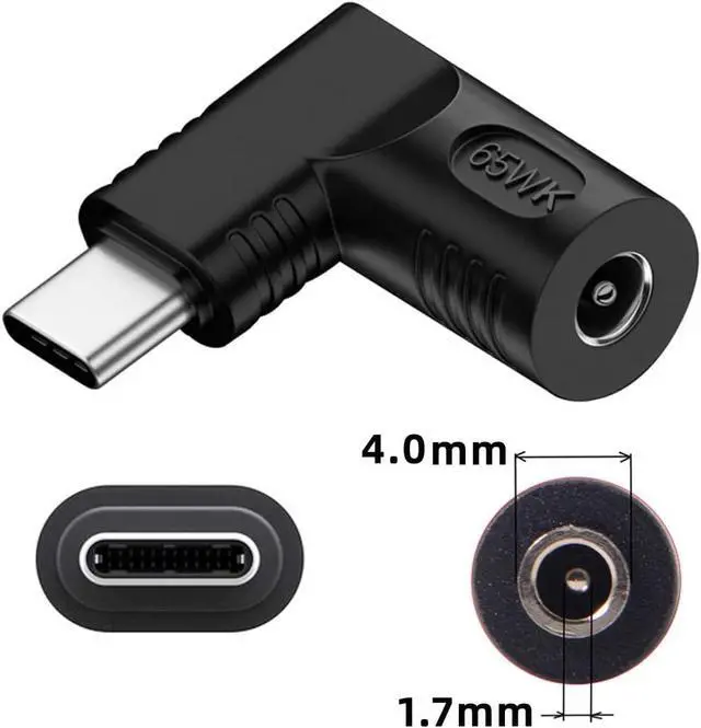 Alt view image 7 of 7 - DC Jack 4.0x1.7mm Input to USB-C Type-C Device 5V/9V/15V/20V Angled 90 Degree Plug Power PD 65W Charge Adapter Emulator Trigger Compatible with Laptop Phone