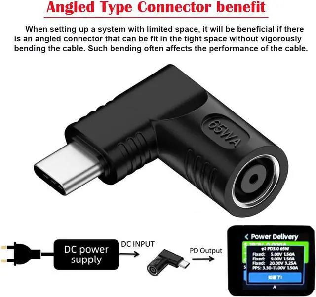 Alt view image 2 of 7 - DC Jack 7.9x5.4mm Input to USB-C Type-C Device 5V/9V/15V/20V Angled 90 Degree Plug Power PD 65W Charge Adapter Emulator Trigger Compatible with Laptop Phone