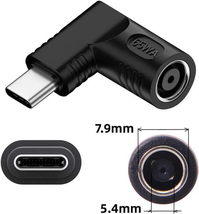 Alt view image 7 of 7 - DC Jack 7.9x5.4mm Input to USB-C Type-C Device 5V/9V/15V/20V Angled 90 Degree Plug Power PD 65W Charge Adapter Emulator Trigger Compatible with Laptop Phone