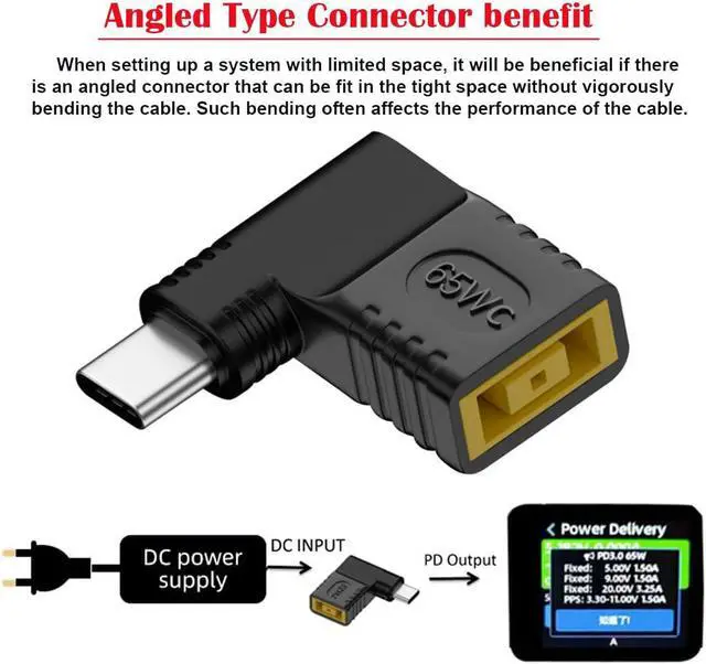 Alt view image 2 of 7 - Rectangle Thinkpad X1 Input to USB-C Type-C Device 5V/9V/15V/20V Angled 90 Degree Plug Power PD 65W Charge Adapter Emulator Trigger Compatible with Laptop Phone
