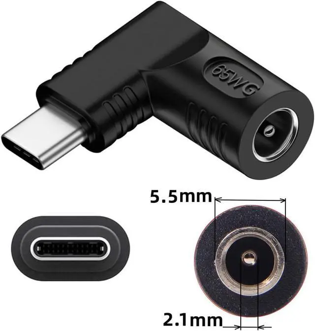 Alt view image 7 of 7 - DC Jack 5.5x2.1mm Input to USB-C Type-C Device 5V/9V/15V/20V Angled 90 Degree Plug Power PD 65W Charge Adapter Emulator Trigger Compatible with Laptop Phone