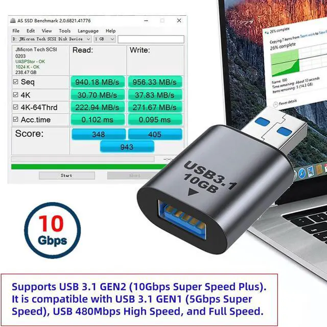 Alt view image 2 of 7 - USB 3.0/3.1 Type A Male Host to USB 3.0/3.1 A Female Device Data Adapter 10Gbps Extension Compatible with Laptop Desktop