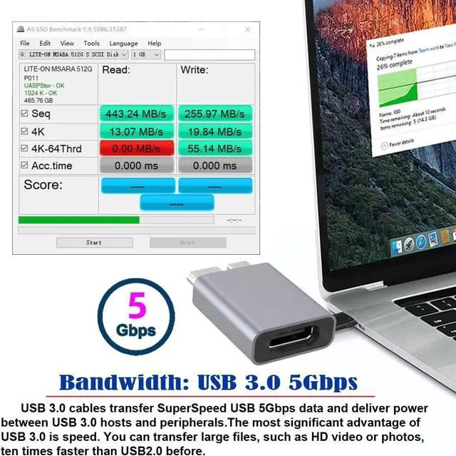 Alt view image 6 of 7 - USB-C USB 3.1 Type C Female Host to Micro USB 3.0 Male Device Adapter 10Gbps Data Power Compatible with Laptop SSD Disk