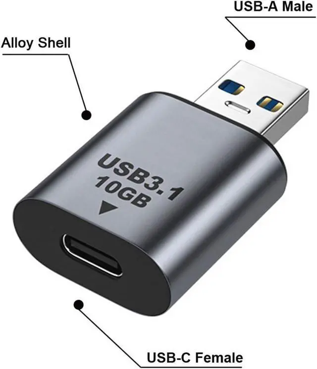 Alt view image 2 of 7 - USB 3.0 A Male Host to USB-C USB 3.1 Type C Female Device Adapter 10Gbps Data Power Compatible with Laptop Tablet Phone