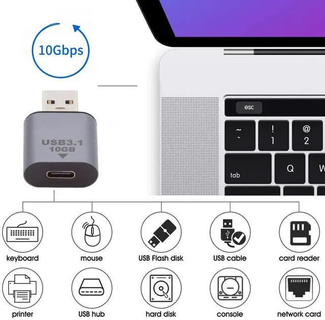 Alt view image 7 of 7 - USB 3.0 A Male Host to USB-C USB 3.1 Type C Female Device Adapter 10Gbps Data Power Compatible with Laptop Tablet Phone