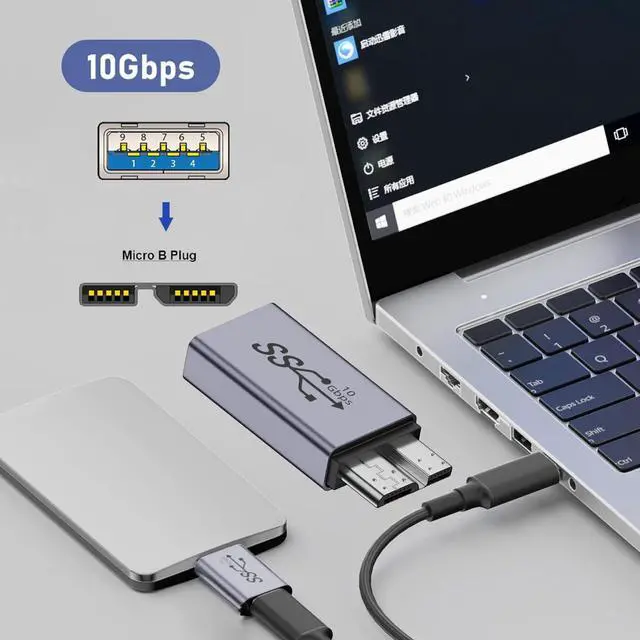 Alt view image 5 of 7 - Micro USB 3.0 Male Host to USB 3.1 Type A Female Device Adapter 10Gbps Data Power Compatible with Laptop SSD Disk