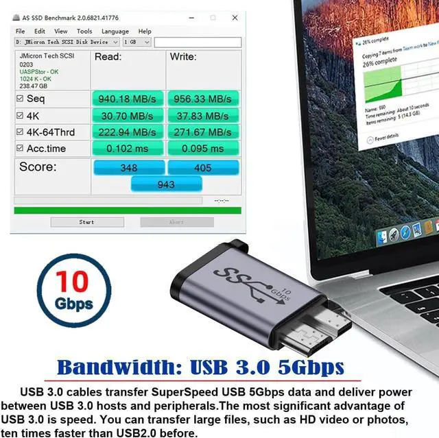 Alt view image 4 of 7 - USB-C USB 3.1 Type C Female Host to Micro USB 3.0 Male Device Adapter 10Gbps Data Power with Chain Compatible with Laptop SSD Disk