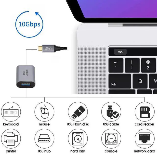 Alt view image 7 of 7 - USB-C USB 3.1 Type C Female Host to USB 3.0 A Female Device Adapter 10Gbps Data Power Compatible with Laptop Tablet Phone