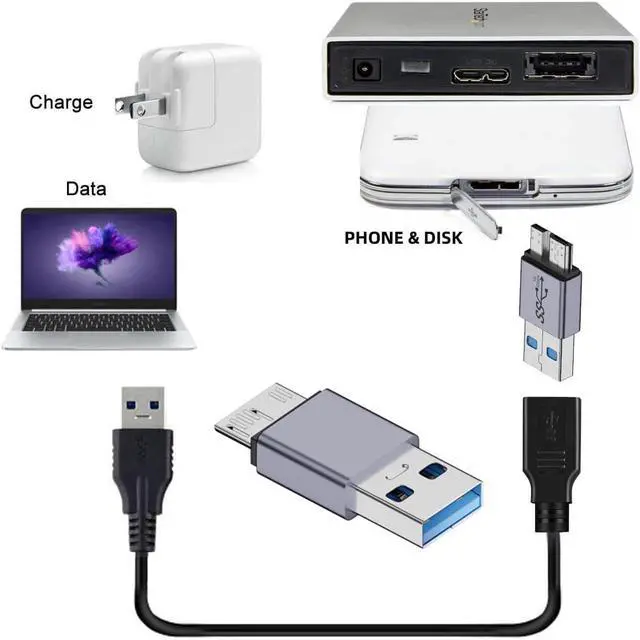 Alt view image 2 of 7 - USB 3.1 Type A Male Host to Micro USB 3.0 Male Device Adapter 10Gbps Data Power Compatible with Laptop SSD Disk