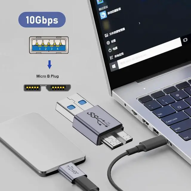 Alt view image 7 of 7 - USB 3.1 Type A Male Host to Micro USB 3.0 Male Device Adapter 10Gbps Data Power Compatible with Laptop SSD Disk