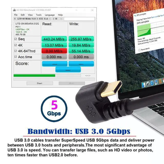 Alt view image 2 of 7 - 90 Degree Down Angled Type-A USB3.0 Male to Type-C USB 3.1 USB-C Opposite U Shape Back Angled Data Cable Compatible with Laptop Tablet Phone Camera (30cm)