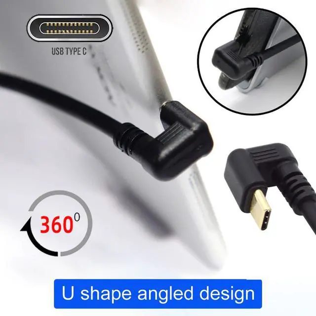 Alt view image 5 of 7 - 90 Degree Down Angled Type-A USB3.0 Male to Type-C USB 3.1 USB-C Opposite U Shape Back Angled Data Cable Compatible with Laptop Tablet Phone Camera (30cm)