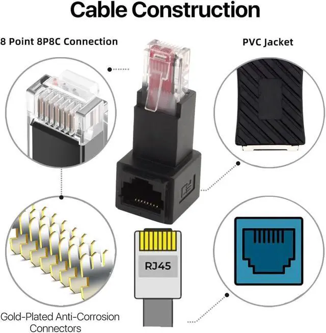 Alt view image 2 of 7 - Down Angled 90 Degree Connector UTP RJ45 Ethernet Adapter Cat6/Cat5/Cat5e Ethernet 8P8C Male to Female Adapter Compatible with Laptops Desktops Routers