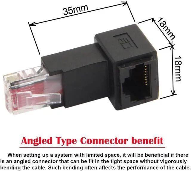 Alt view image 3 of 7 - Down Angled 90 Degree Connector UTP RJ45 Ethernet Adapter Cat6/Cat5/Cat5e Ethernet 8P8C Male to Female Adapter Compatible with Laptops Desktops Routers