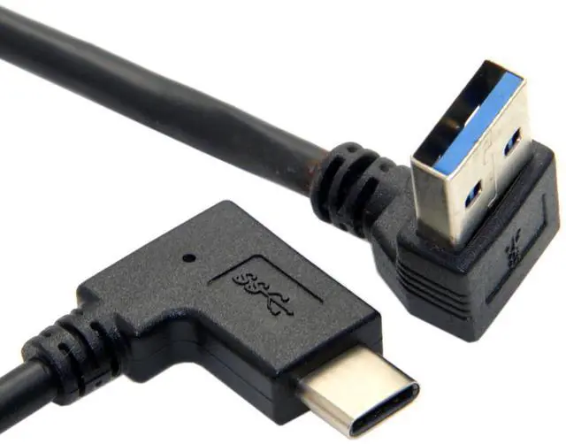 Main image of 90 Degree Up Angled Type-A USB3.0 Male to Type-C USB 3.1 USB-C Left Right Angled Data Cable Compatible with Laptop Tablet Phone Camera (30cm)