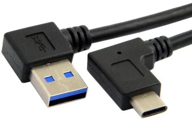 Main image of 90 Degree Right Angled Type-A USB3.0 Male to Type-C USB 3.1 USB-C Left Right Angled Data Cable Compatible with Laptop Tablet Phone Camera (30cm)