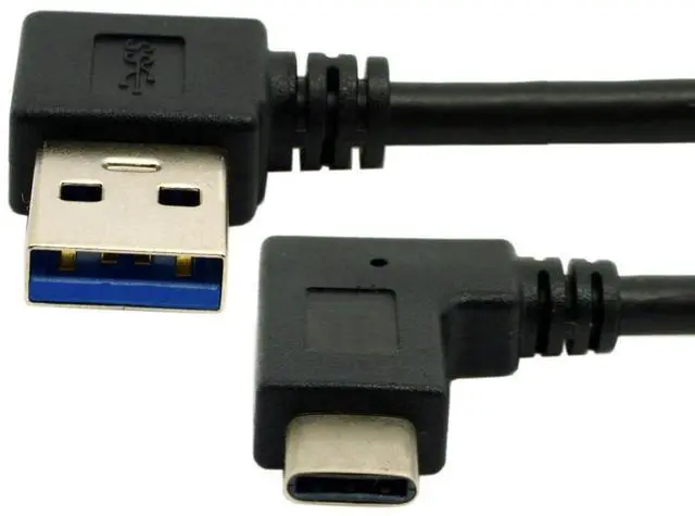 Main image of 90 Degree Left Angled Type-A USB3.0 Male to Type-C USB 3.1 USB-C Left Right Angled Data Cable Compatible with Laptop Tablet Phone Camera (30cm)